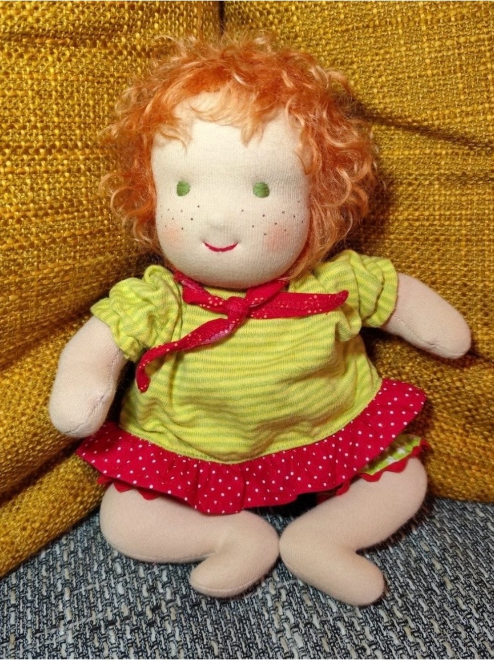 Collectible Kathe Krüse Waldorf Cloth Rag Doll Red Hair Baby Girl 25cm